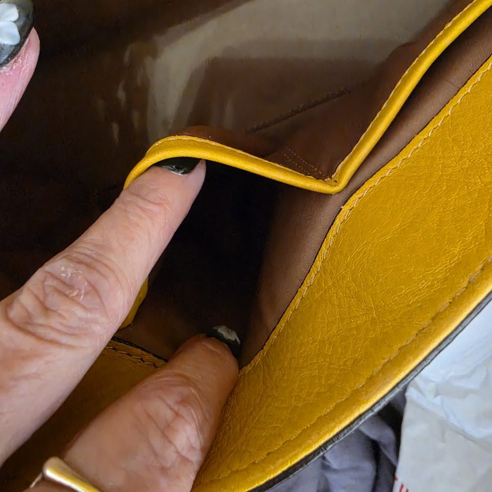 MCM Yellow Croc-Texture Top Handle Shoulder Bag - Picture 8 of 15